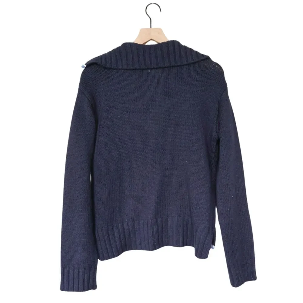 NWT V-neck Nautical Sweater with Collar Navy Small
